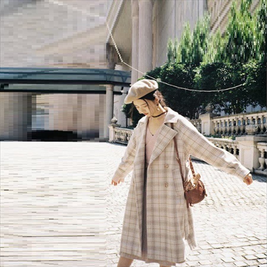 マリテフランソワジルボー チェック柄デザインフレアロングコート A