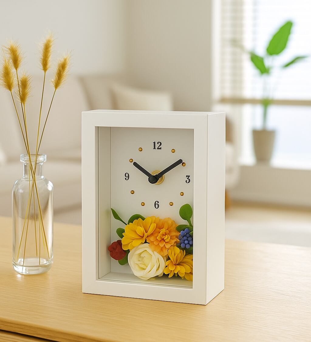 花時計【BOX FLOWER 】プチフルール ビタミンカラー 置時計 ・掛時計