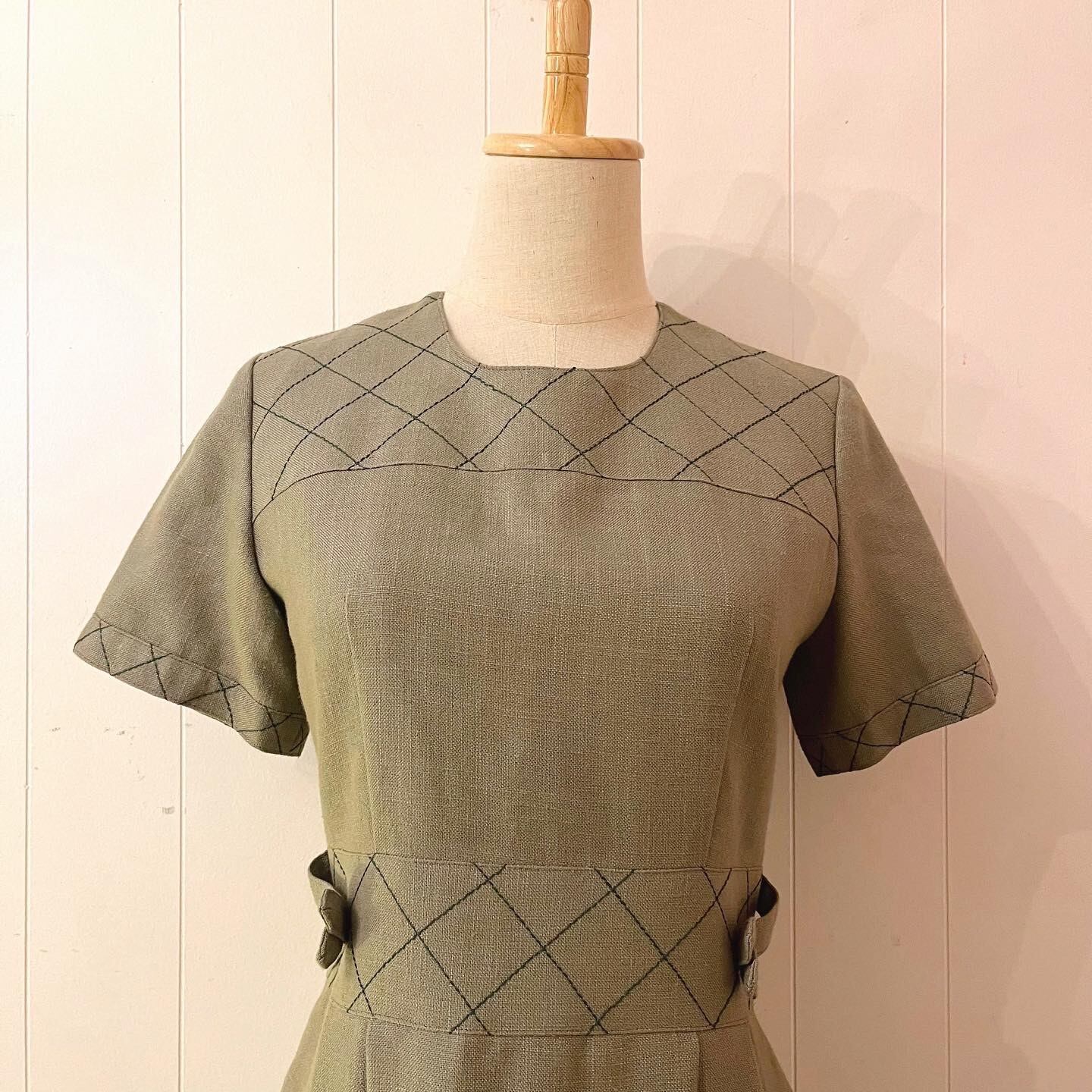 moss green check stitch one-piece