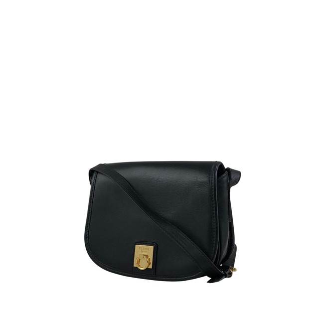 CELINE セリーヌ ショルダーバッグ ブラック ガンチーニ レザー ラウンド vintage ヴィンテージ オールド b3ugaa