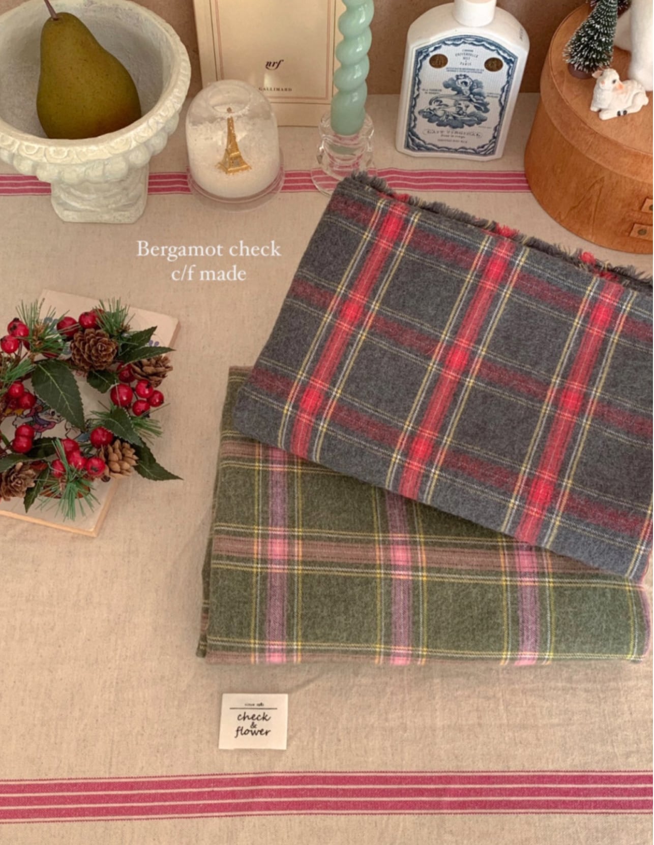 【即納】ベルガモット チェック 起毛 生地22FW