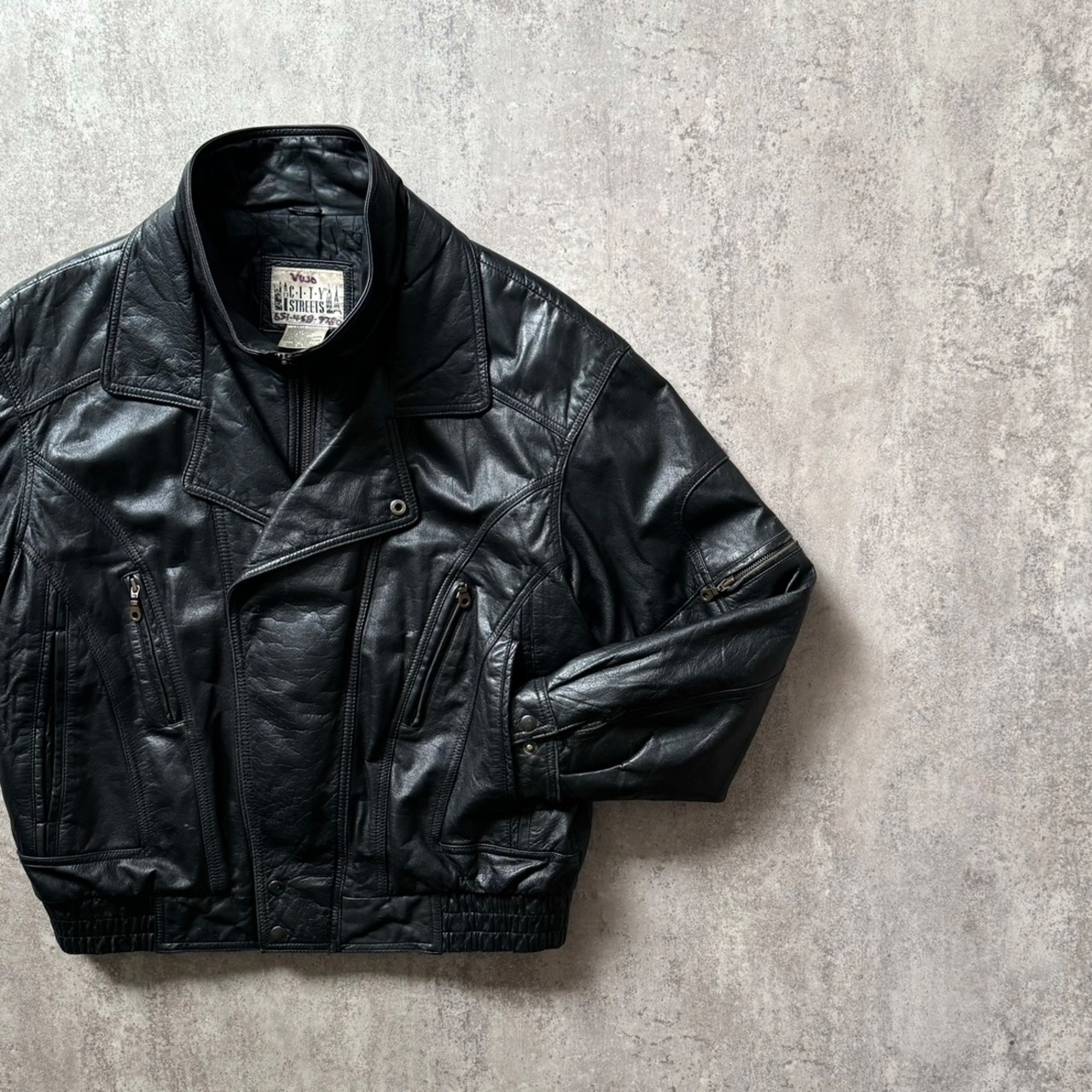 90s City Streets stand neck design leather jacket | Muri vintage