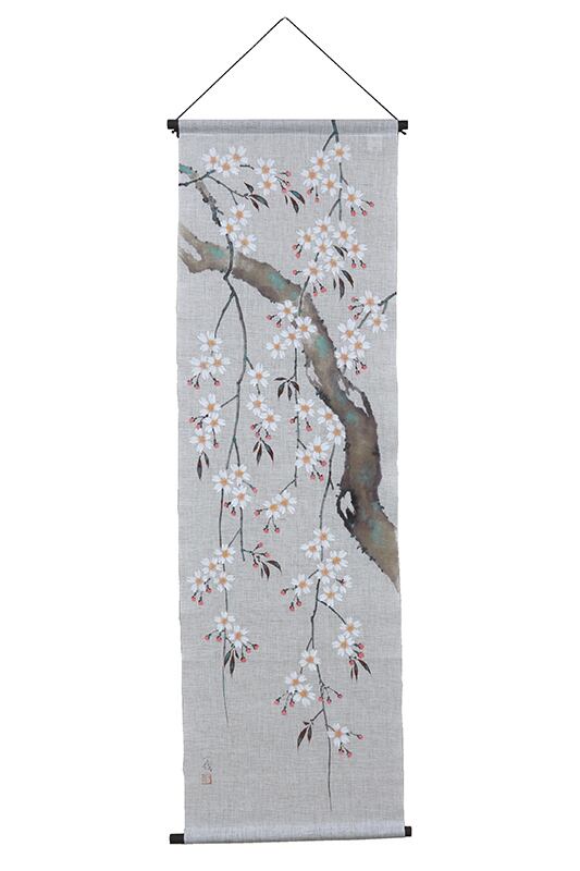 麻タペストリー 鯉のぼり 赤 本型染め 麻100％ 万葉舎 20cm×110cm