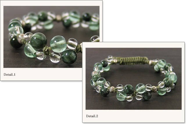 セラフィナイト＋グリーンフローライト＋水晶花＊花マクラメブレスレット