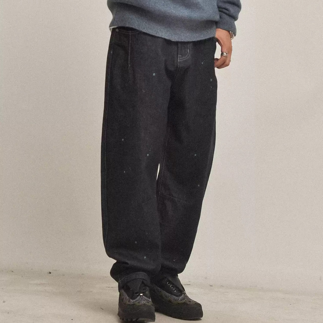インクブルー・ペイントドロップワイドデニム N3448 - 2