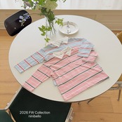 韓国子供服 / ninibello / Milky Stripe Collar T-shirt  / 長袖Ｔシャツ *XS~XXL*