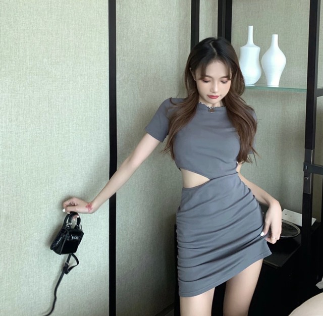 送料無料 2カラー Tシャツワンピ ワンピ ボディコン サイドカット セクシー クラブ イベント ラフ ミニワンピ 韓国 可愛い レディース ウエストカット Mersea S Room 送料無料