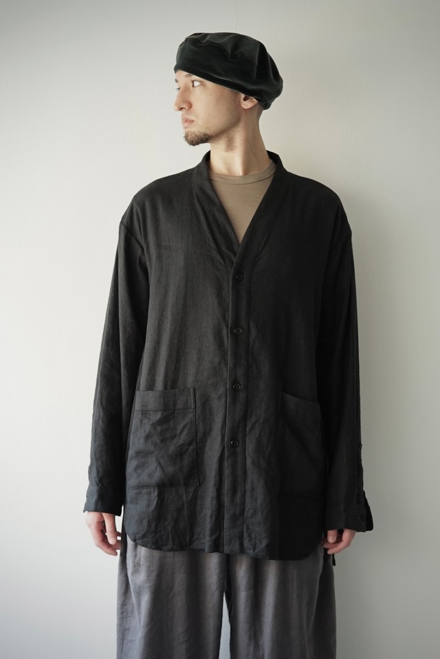 Silk/Linen Gaba / Cardigan Shirts (BLACK)