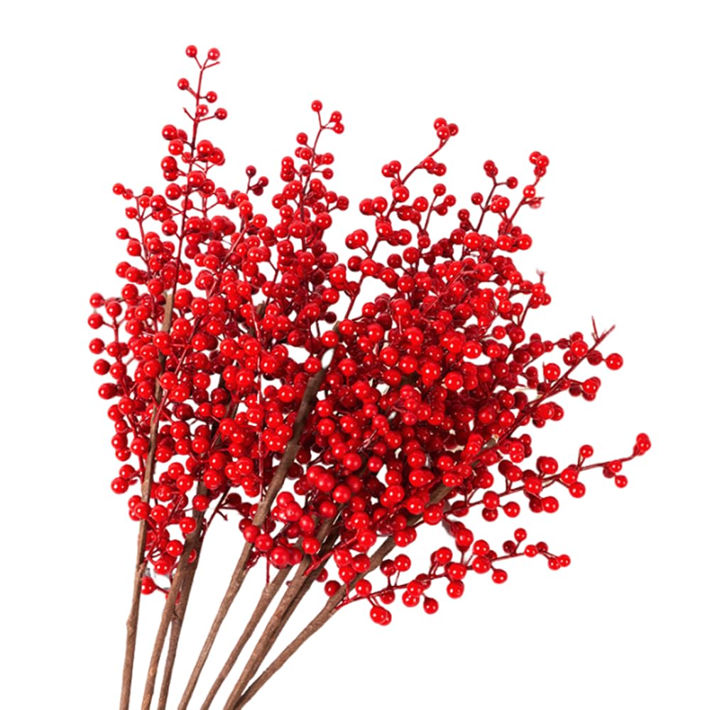 【新着特価】DIFEIUKI レッドベリー 造花 10本セット クリスマスベリー 人工造花 ヒイラギ 赤い実 クリスマスツリー装飾 冬 ウェディング ホームデコレーション お正月 赤い実 ベリー枝 新年お祝い 部屋 玄関 店舗飾り