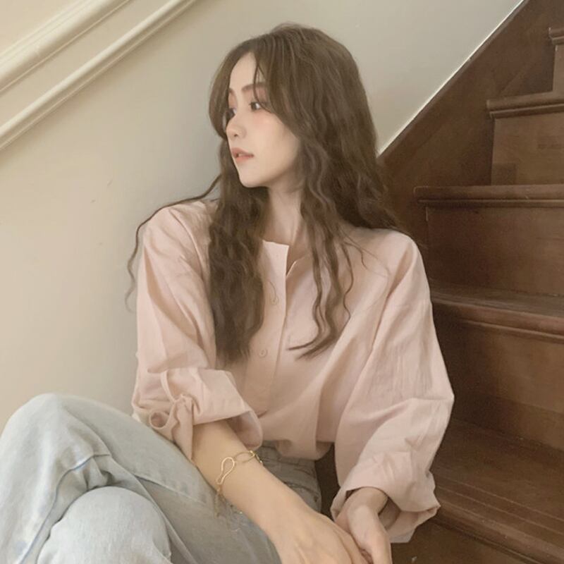 シャツ スプリングオータムスタイル ロング ピンク 春物 秋物 試着室98060121590