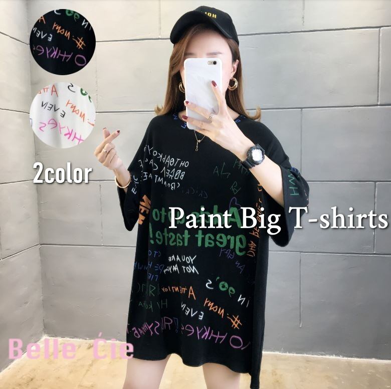 ロゴ総柄 半袖 ビッグTシャツ レディース 韓国ファッション 夏 ストリート カットソー カジュアル