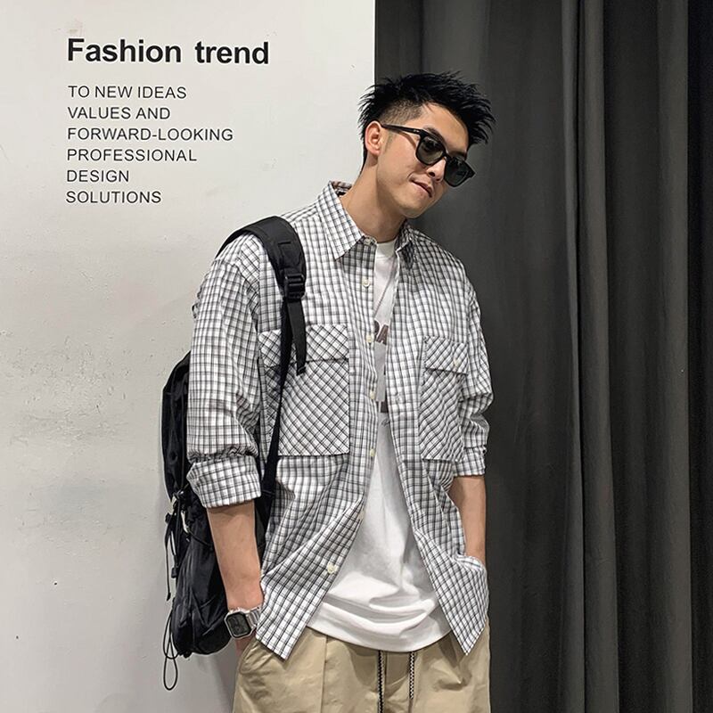 格子柄シャツ ジャケット ロング Xu_Tailang67179953518