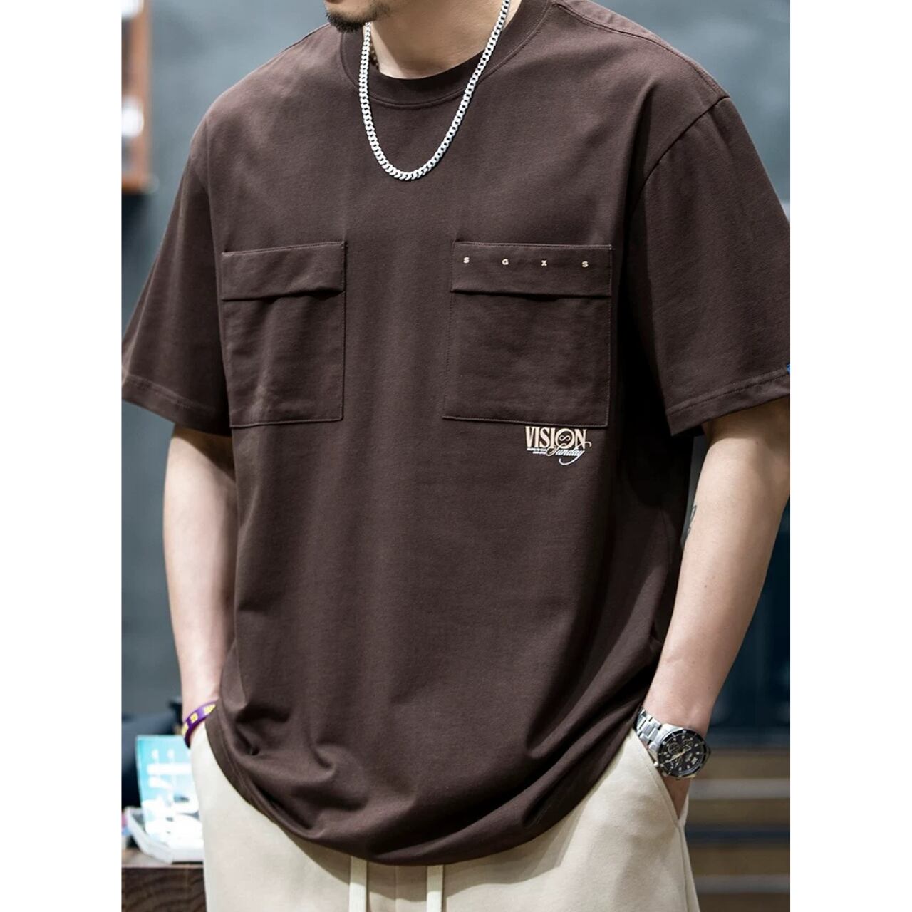 ボックスシルエット クルーネック ポケットTシャツ 00278