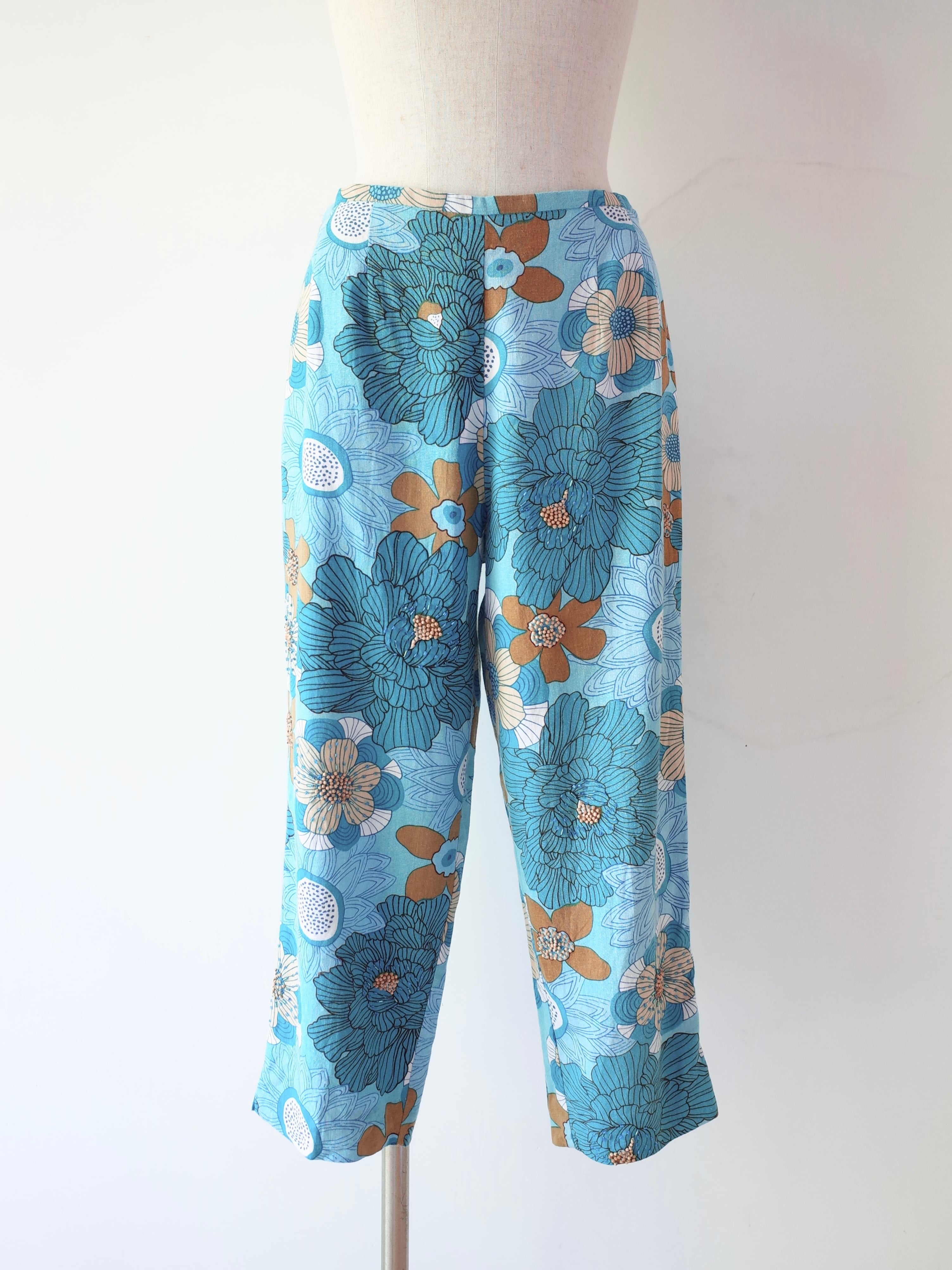Beaded Floral Cropped Pants