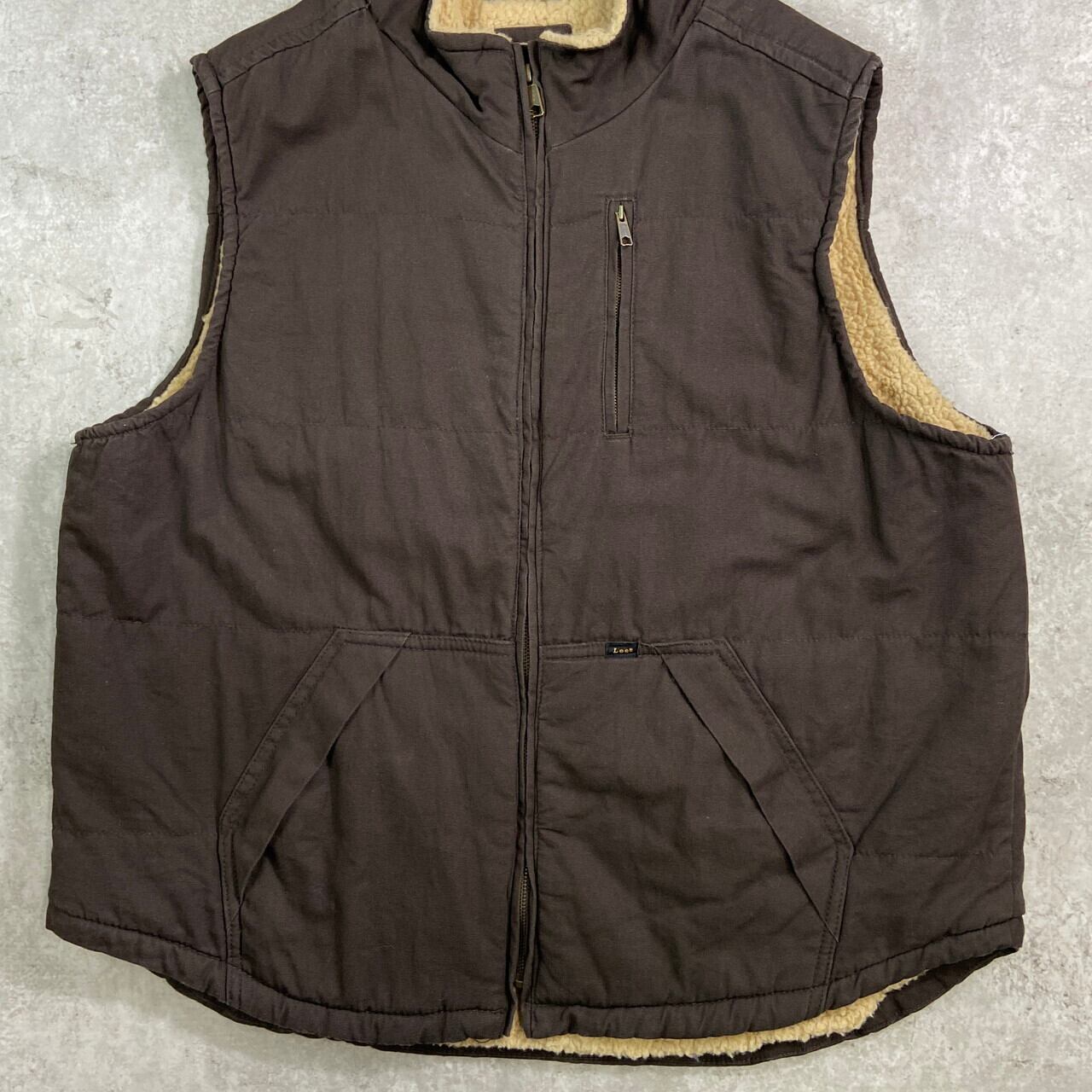 00s Leeダックベスト裏ボア黒ブラックアウトドアアメカジビッグサイズ古着XL Lee リー PREMIUM SELECT 裏ボア ダックベスト メンズ2XL 古着 ワーク