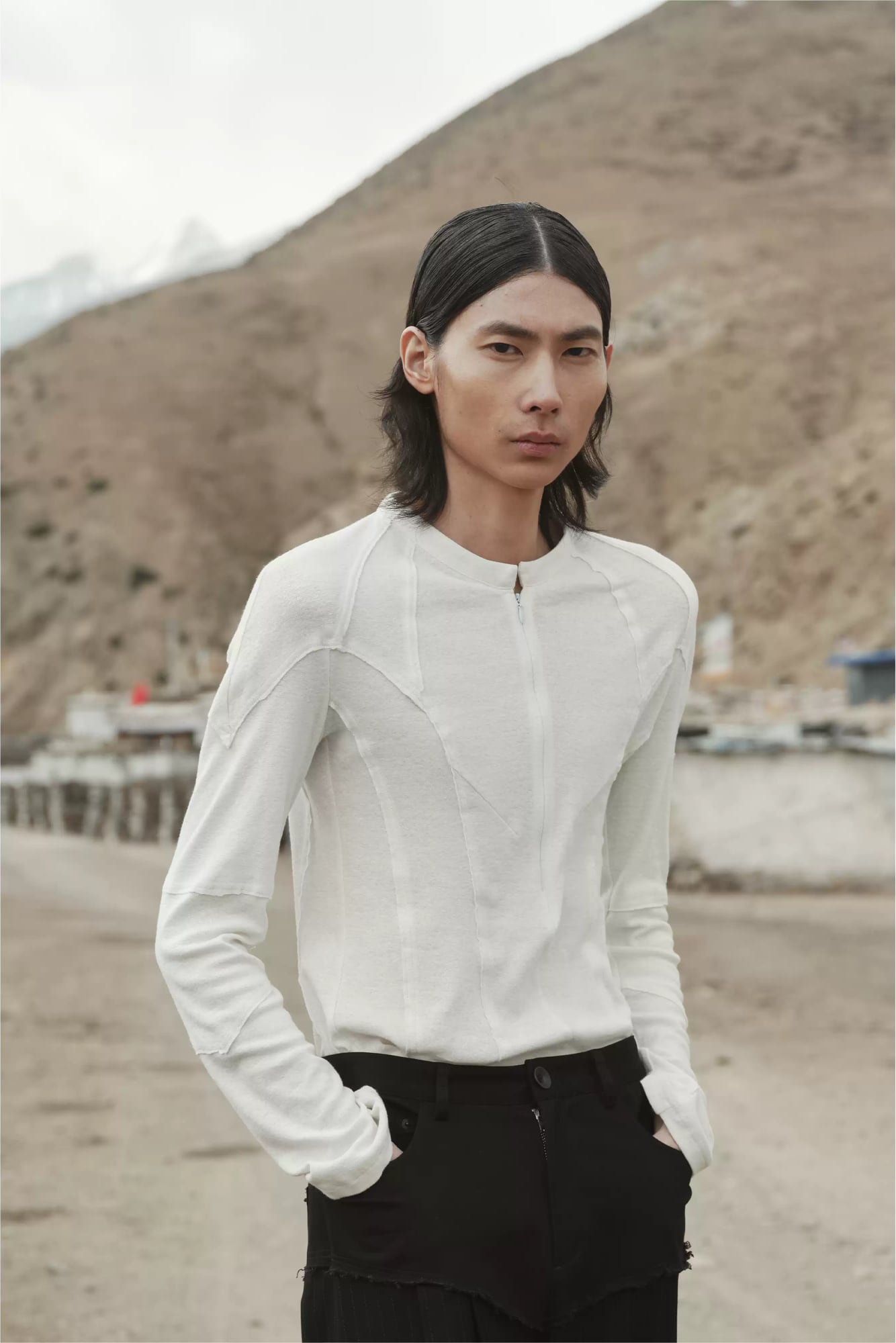【ORV0106】Hemp-Blend Raw-Edge Knit Training Top / 2color