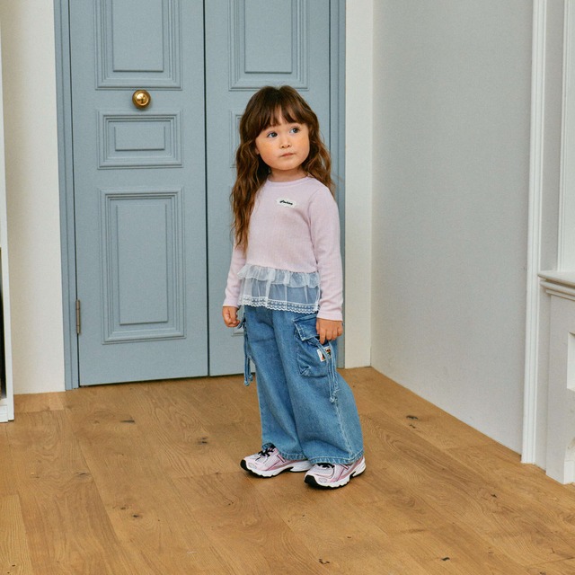 残りわずか◆118-127 裾レースTシャツ-1st BLUE