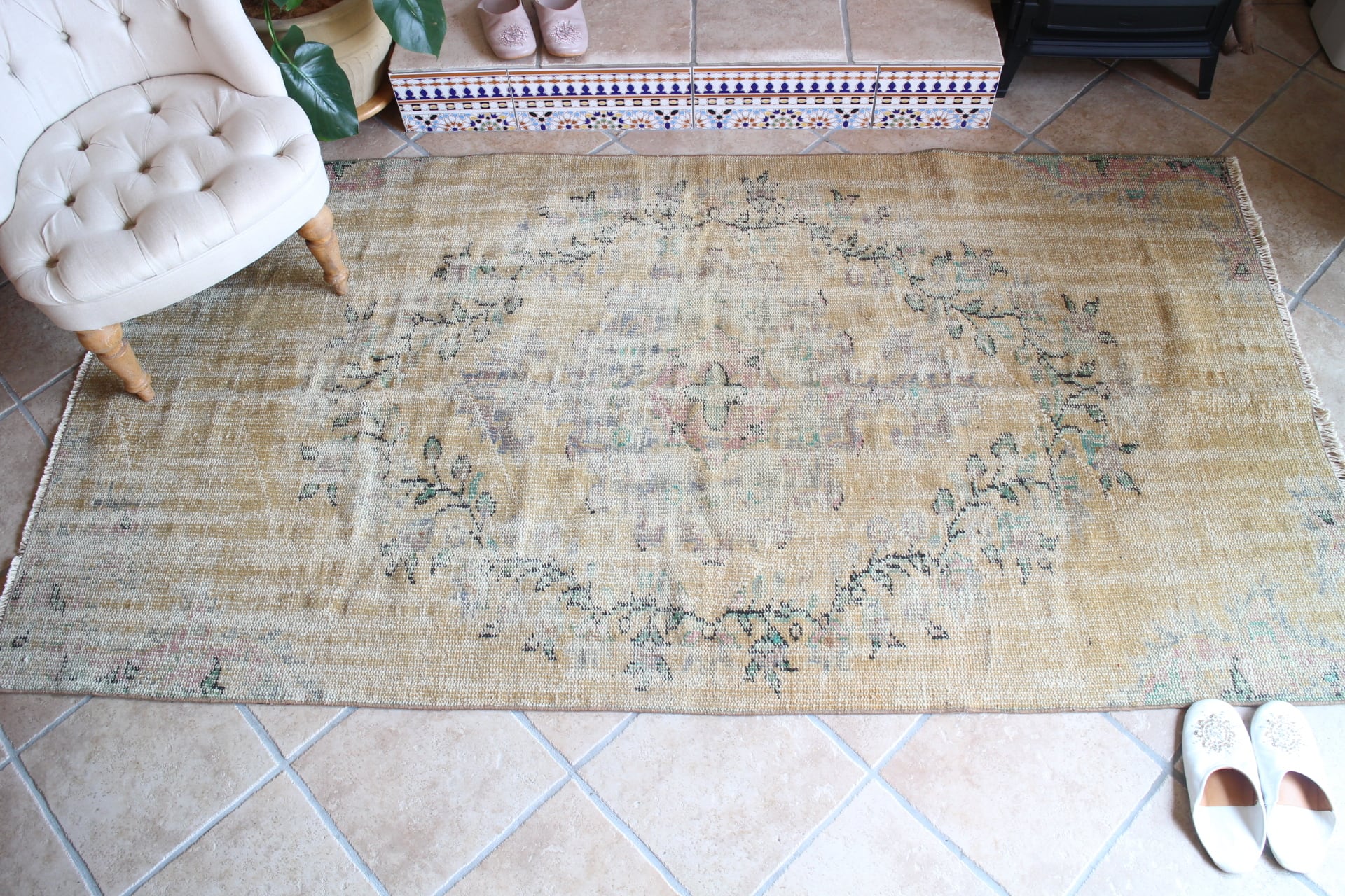 国内正規品】 大きめ玄関マットサイズ/ヴィンテージトルコラグ No269