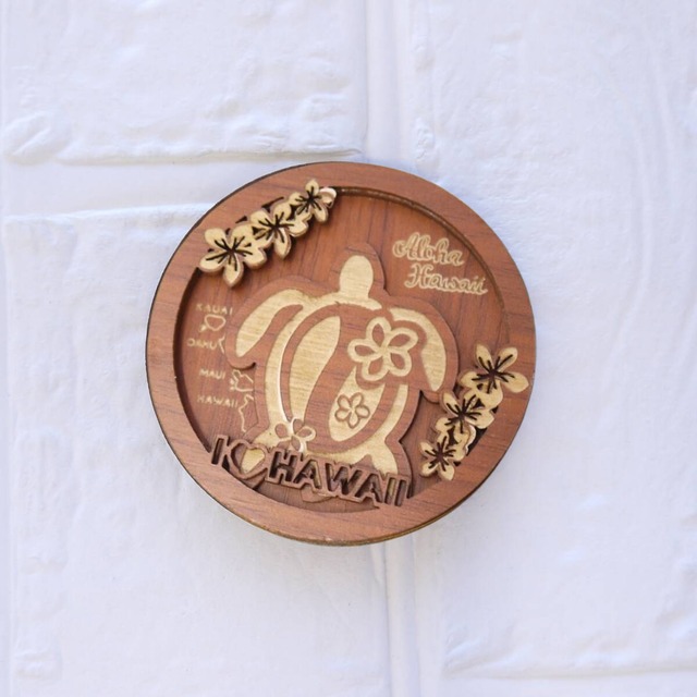 ★ハワイ直輸入★立体 サークルマグネット／木製／ウッドマグネット／キッチンマグネット／ハワイ磁石＜ウミガメ／ホヌ WG-82＞