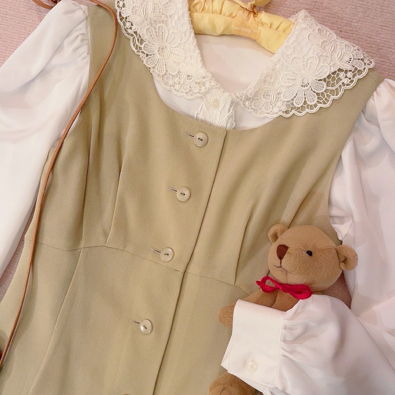 cream beige front button jumper skirt