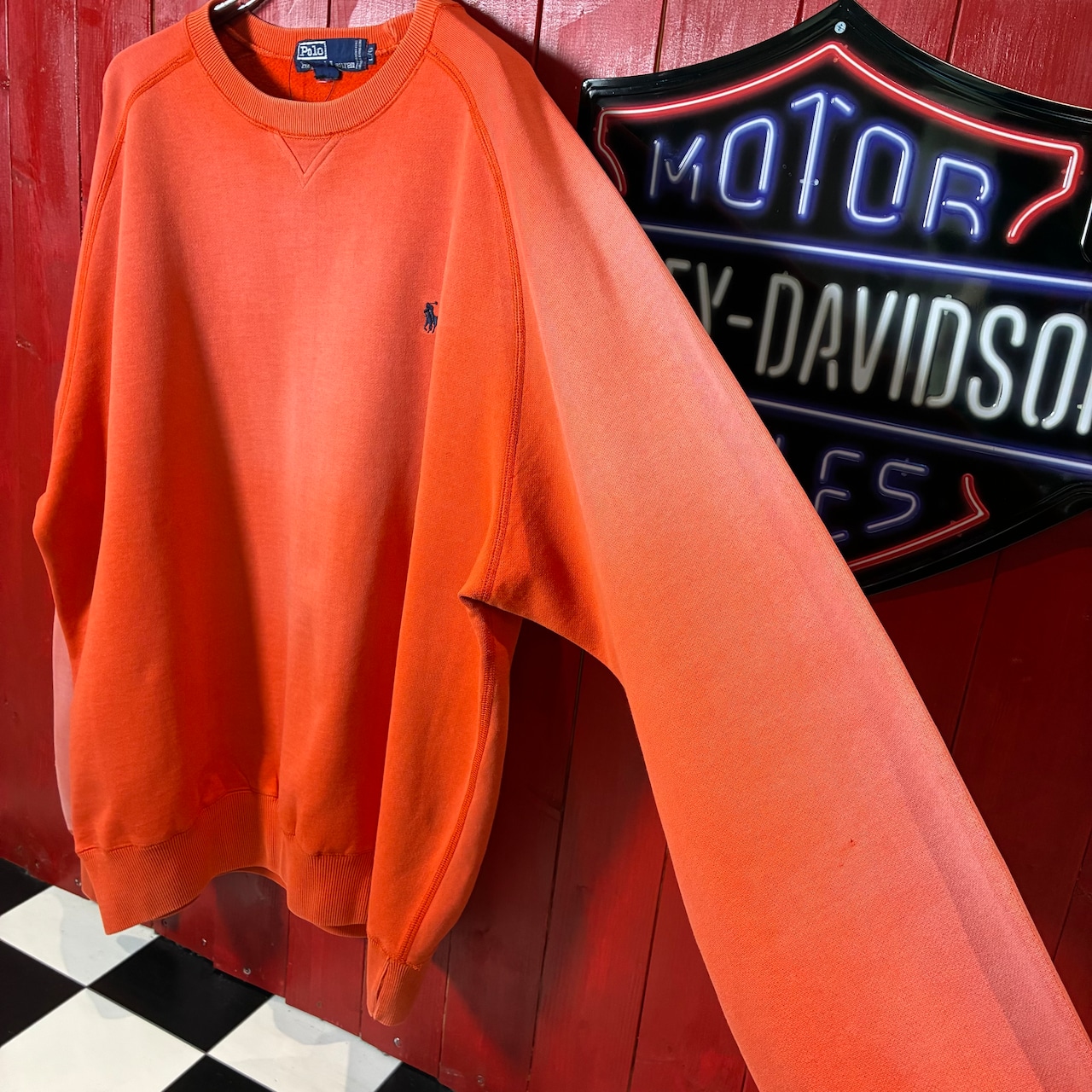 90s POLO RALPH LAUREN 無地スウェット フェードオレンジ ラグラン