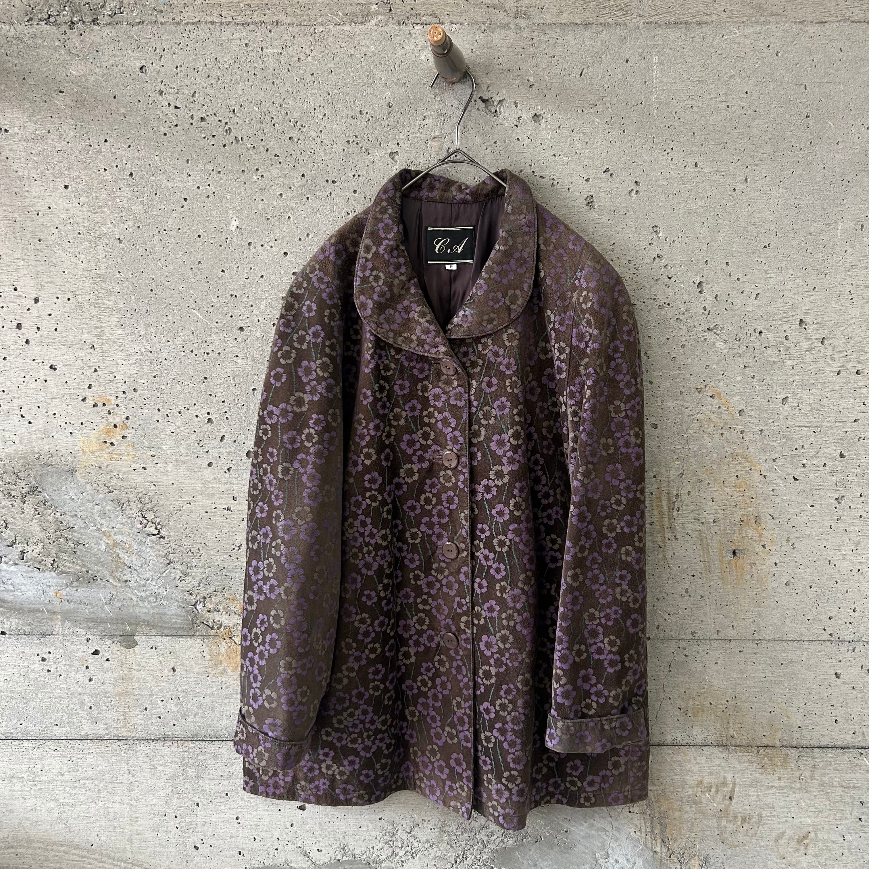 Floral leather print coat