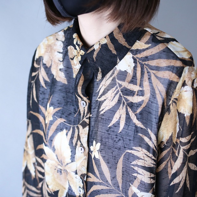 flower and reef  pattern mode see-through shirt