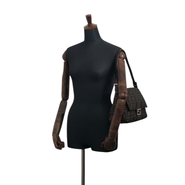 FENDI フェンディ ズッカ ショルダーバッグ ブラウン シルバー ジャガード レザー マンマバケット vintage ヴィンテージ オールド rj4ghi