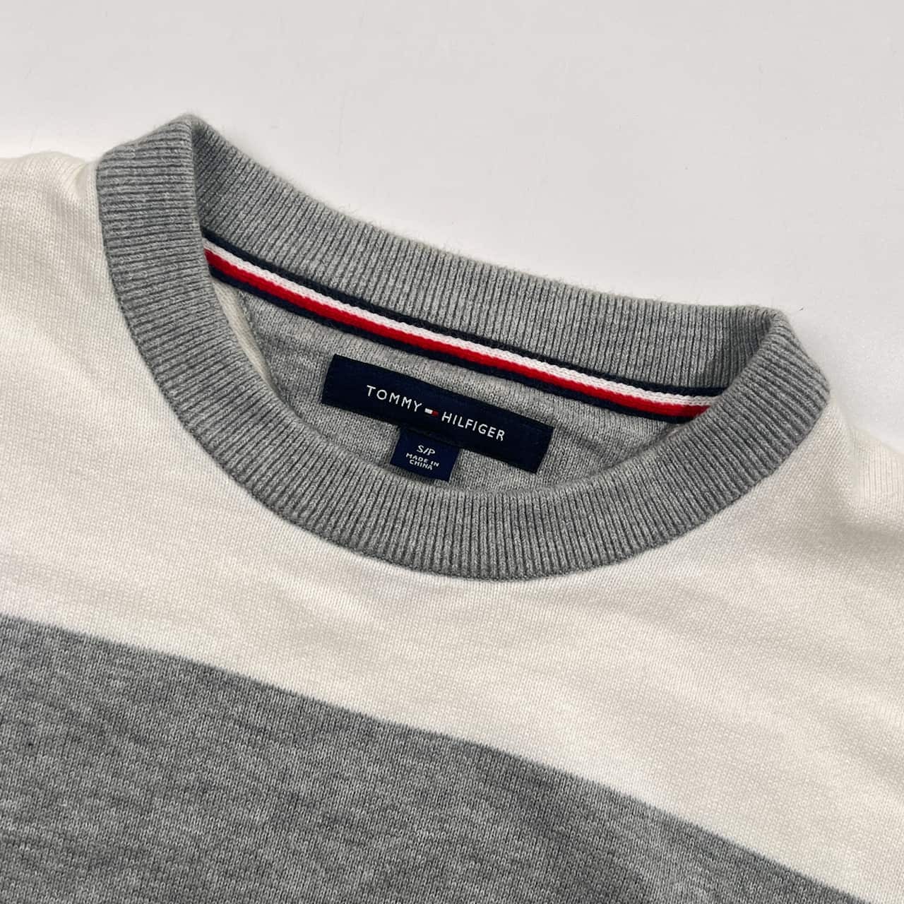 TOMMY HILFIGER トミーヒルフィガー ボーダー コットン ニット トレーナー S/ホワイト×グレー メンズ