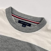 TOMMY HILFIGER トミーヒルフィガー ボーダー コットン ニット トレーナー S/ホワイト×グレー メンズ