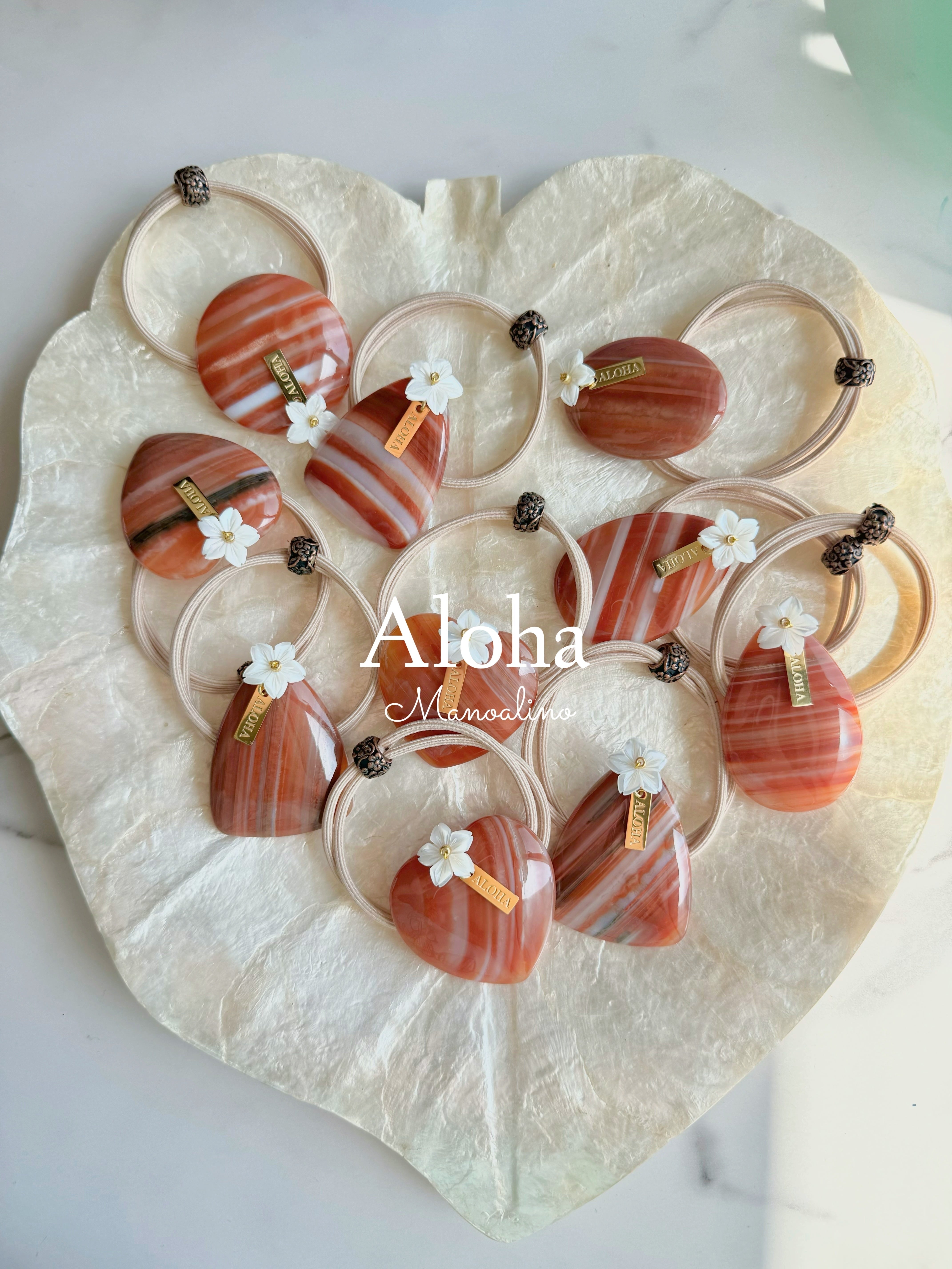 Hawaiian Brown Orange agate×Plumeria hair accessory(ブラウン