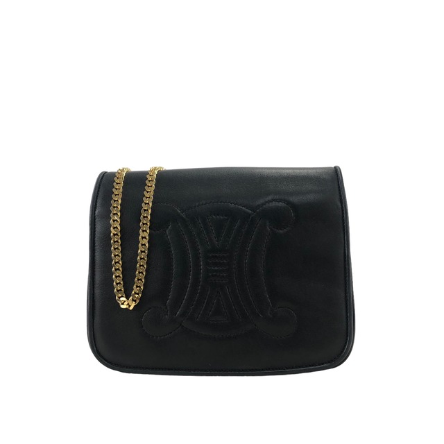 CELINE セリーヌ トリオンフ レザー フラップ チェーン ショルダーバッグ ブラック vintage ヴィンテージ オールド grdgz7