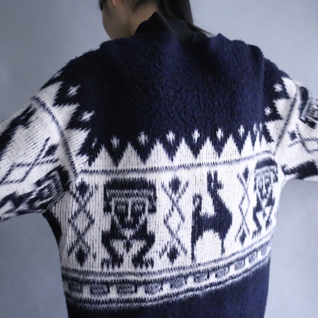 "モケモケ" mohair motif knit mural full pattern over silhouette 5b cardigan