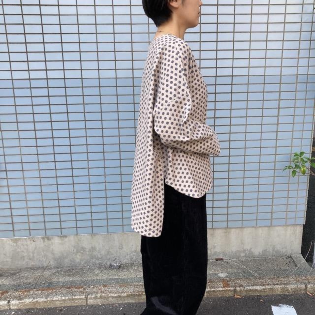 ICHI（イチ）　小紋柄ブラウス　ベージュ