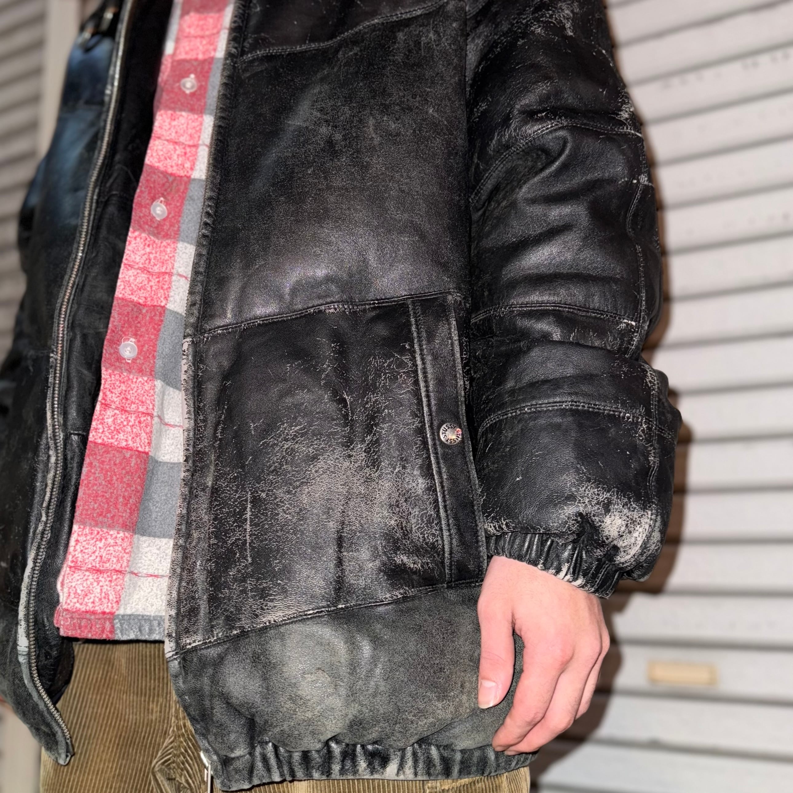 雰囲気◎】90's Stussy Leather Down Jacket | spike osu