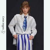 青のグラデと格子が泳ぐフィッシュネクタイ 《C0241》