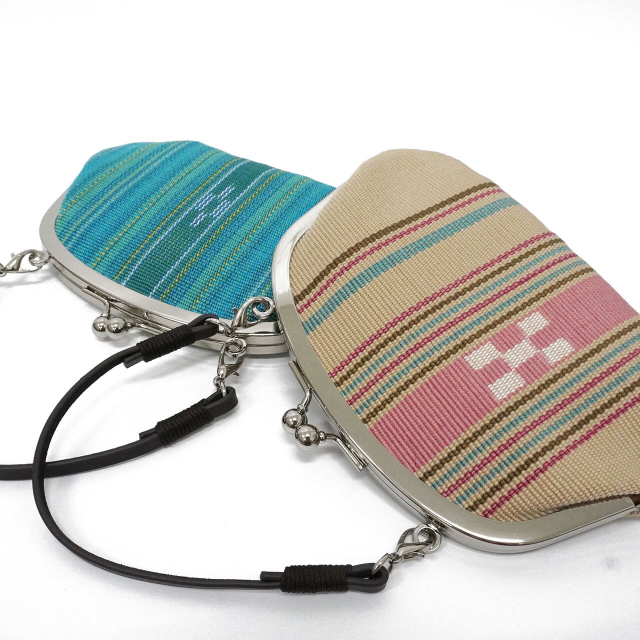 夏花 シーグリーン 革ヒモ付き親子がま口財布 [MINSAH