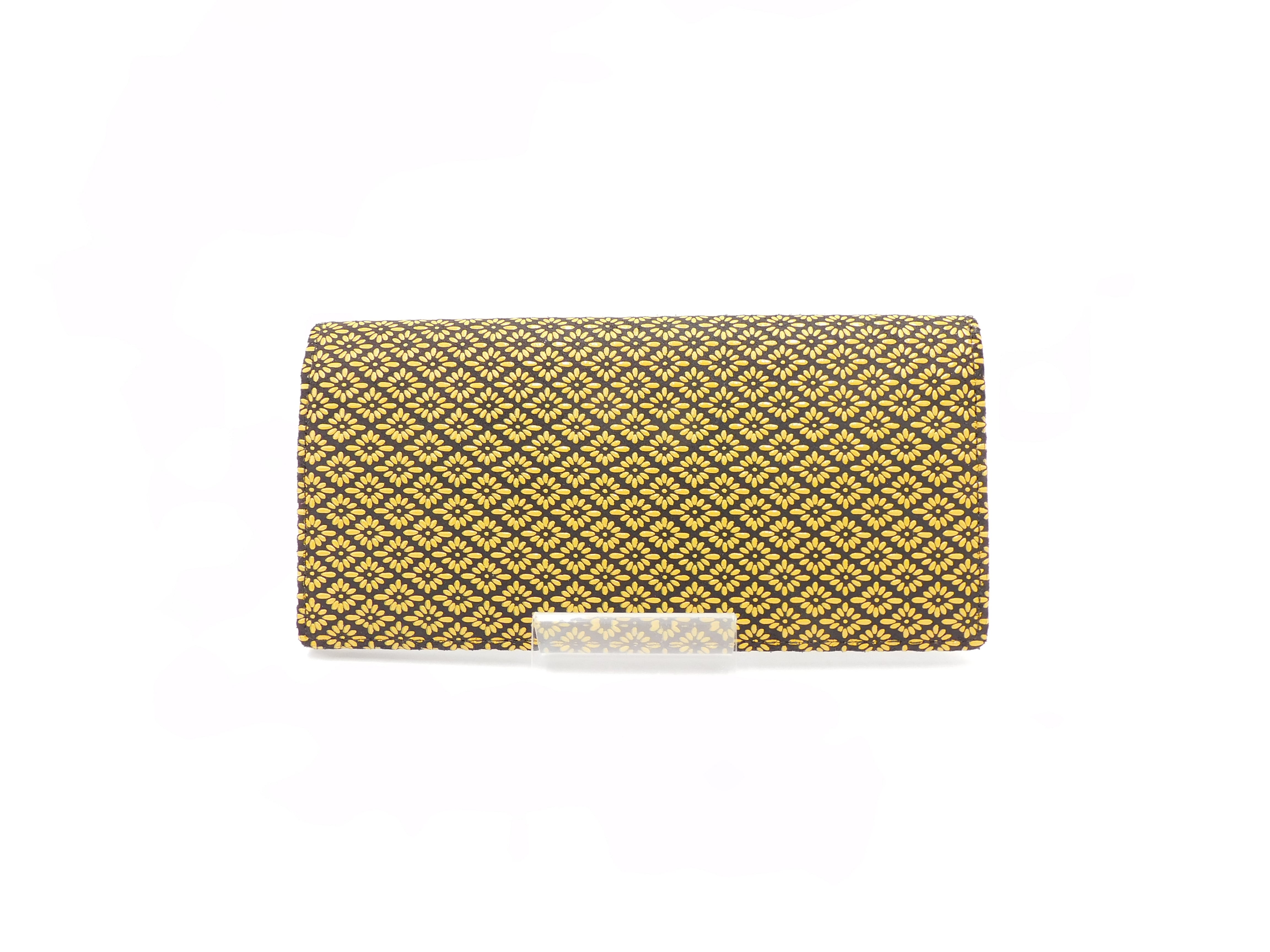 長財布小銭付 黒/黄 菱菊柄