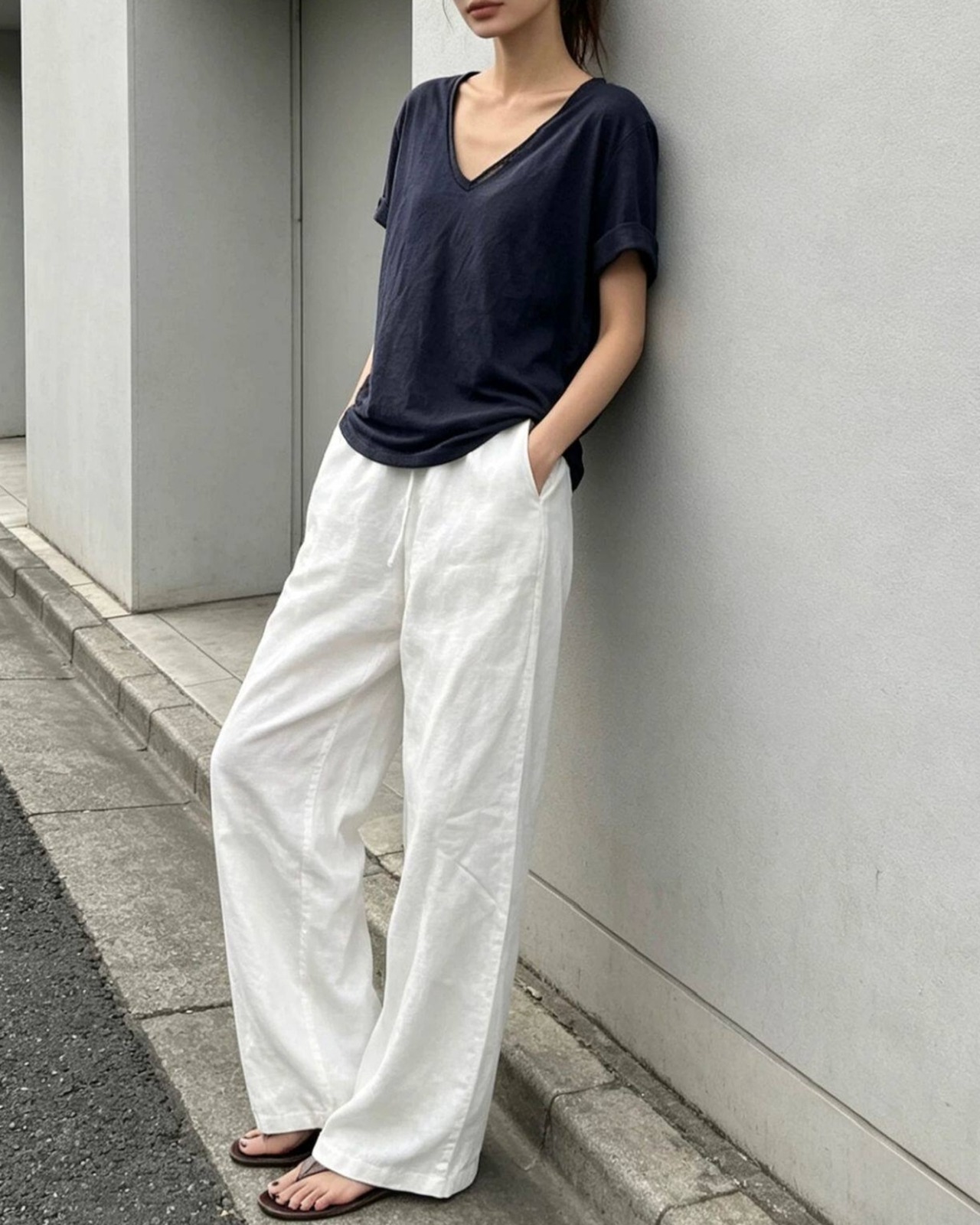 Vネックシアー Tシャツ 2color A1032 - 4