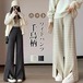 ニットパンツ レディース 伸縮性 ストレッチ 裾スリット ワイドパンツ フレアパンツ ニット 千鳥柄 厚め 暖かめ 保温性 おしゃれ きれいめ 春秋冬 ロングパンツ ボトムス 体型カバー 着痩せ ロン