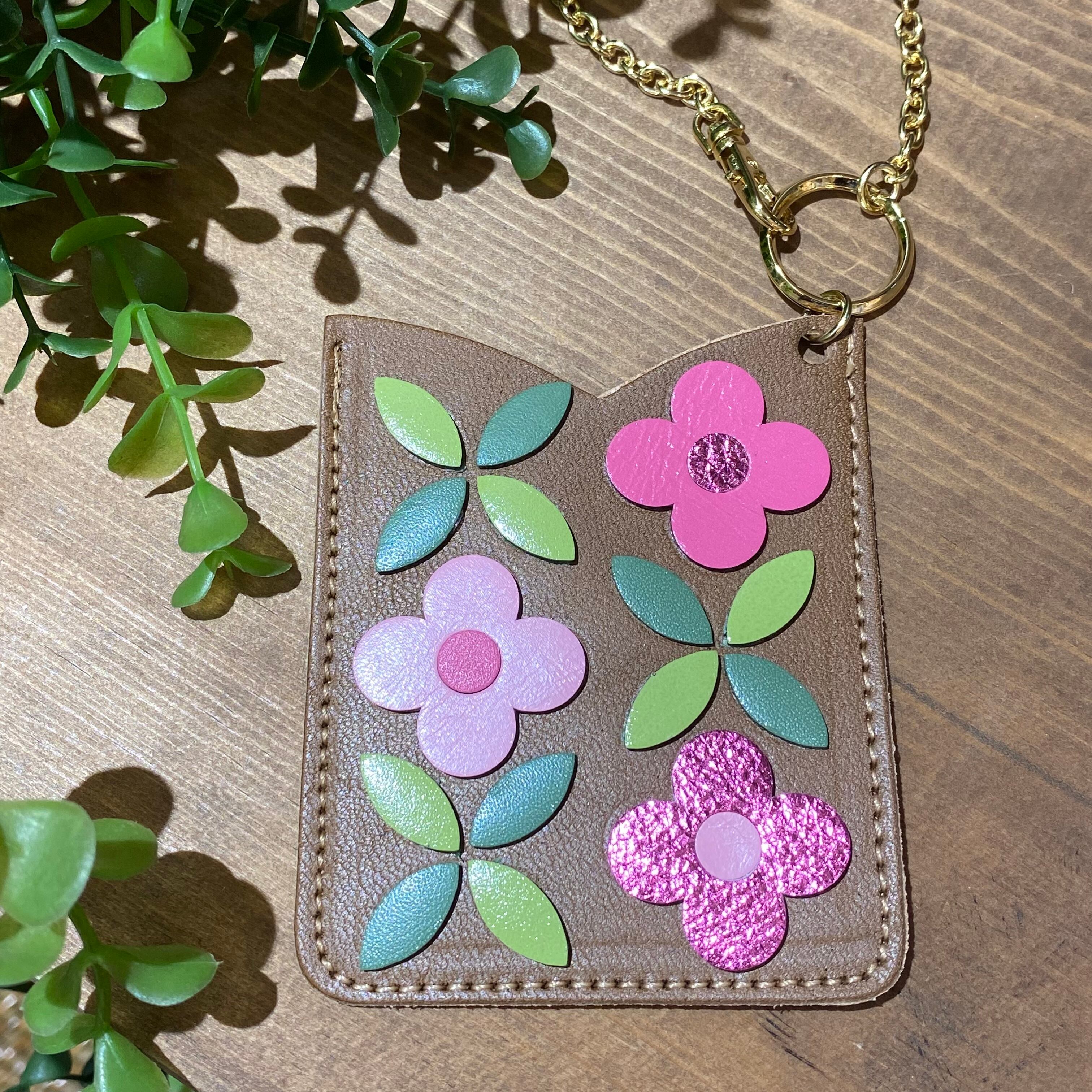 手作りキット 簡単に出来る お花の牛革パスケース パスケース色ブラウン Bougainvillea ブーゲンビリア ハンドメイド用 フラワーレザークラフトパーツ