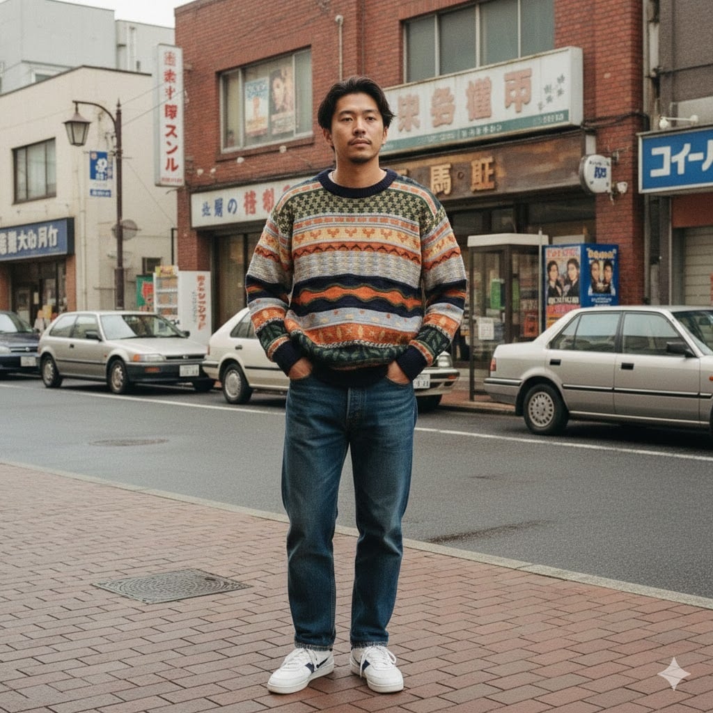 90年代】90's Johnny Hays ジョニーヘイズ 3Dデザイン 長袖ニット