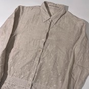 Mademoiselle NON NON リネン&コットン 刺繍デザイン 長袖シャツ M/ライトベージュ