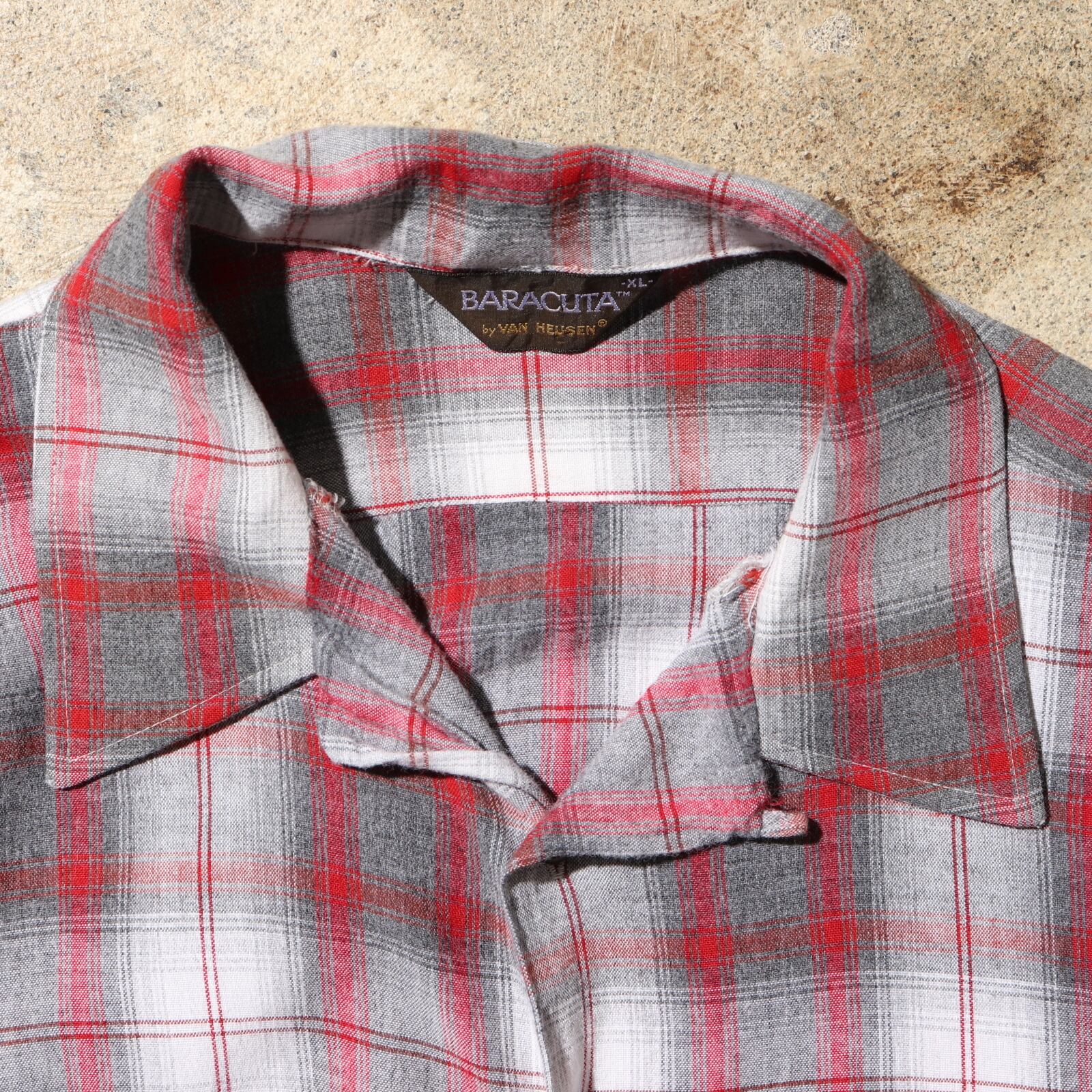 美品 XL 70s レーヨン オンブレチェックシャツ baracuta 長袖開襟 