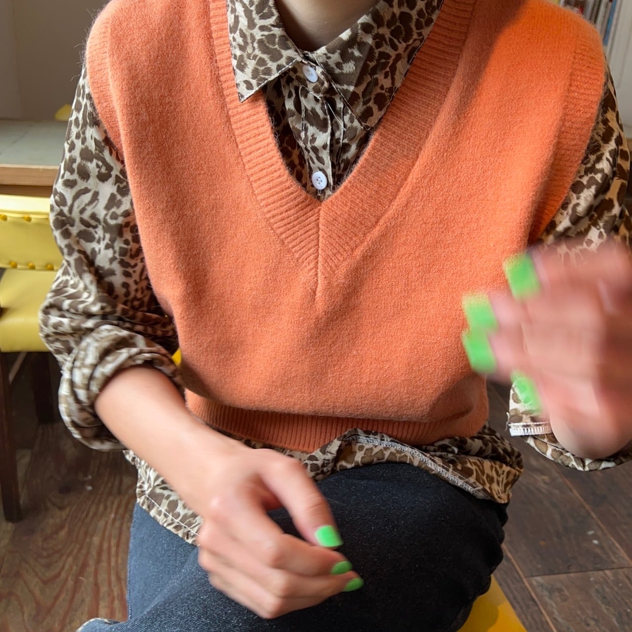 柄シャツ×ニットベストセット_LN01422