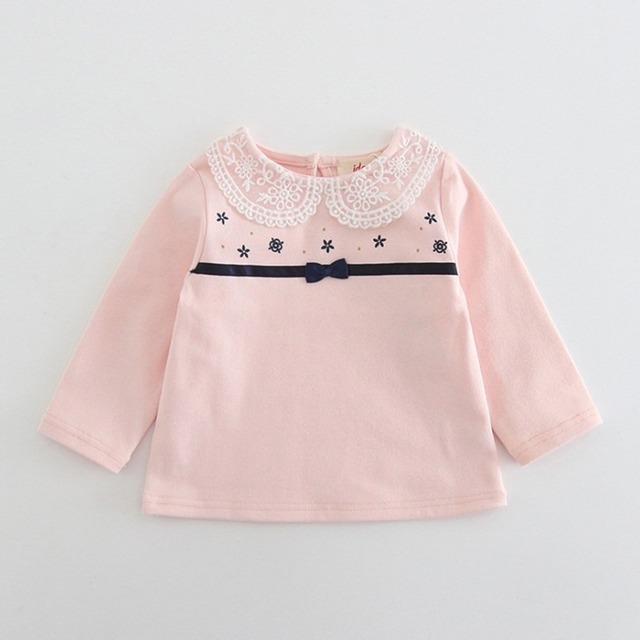 リボンラインの襟付き長袖トップス（ピンク）