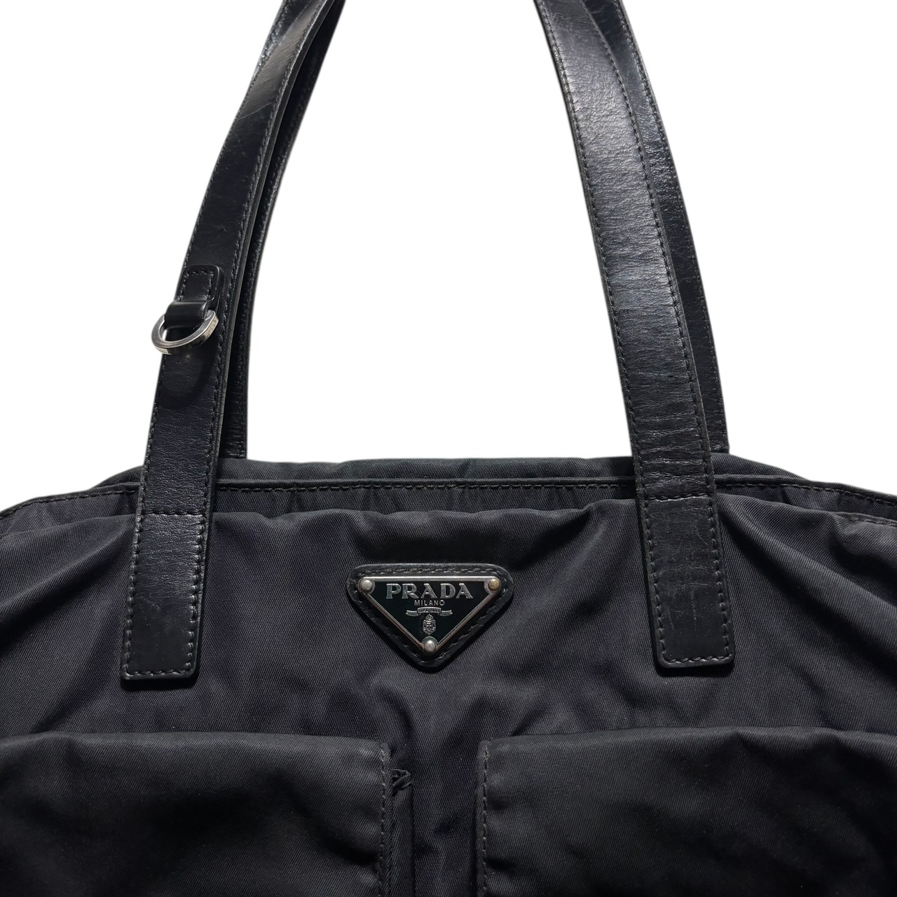 PRADA front pocket black nylon tote bag