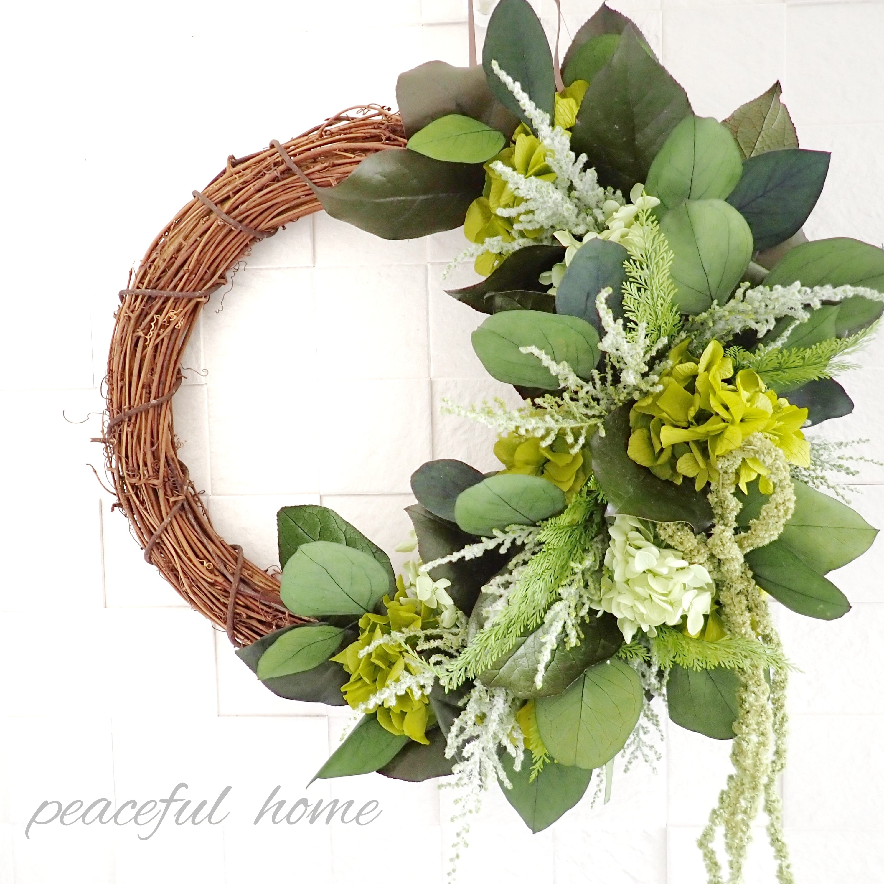 プリザーブドフラワー ナチュラルグリーンのハーフ リースL 直径約35cm