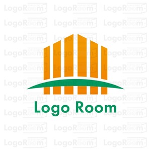 No792 安定感ある建物のロゴ【オレンジ、緑、建物、ビル、シンプル、安定、安心、明るい、不動産、リフォーム、建設、住宅、暮らし、ショップ】