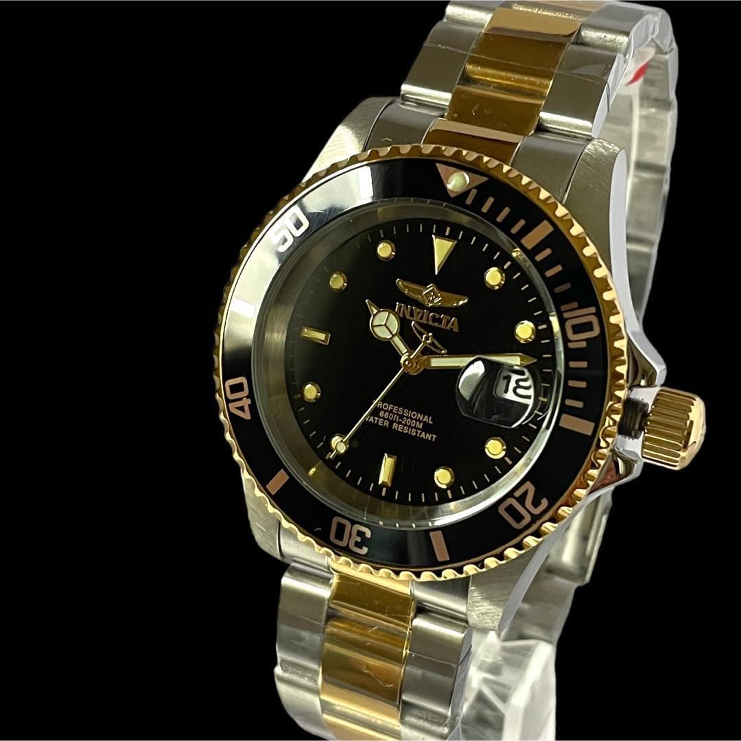 メンズ腕時計 200M防水 INVICTA インビクタ Pro Diver プロダイバー 黒 ゴールドシルバー ツートンカラー 並行輸入品